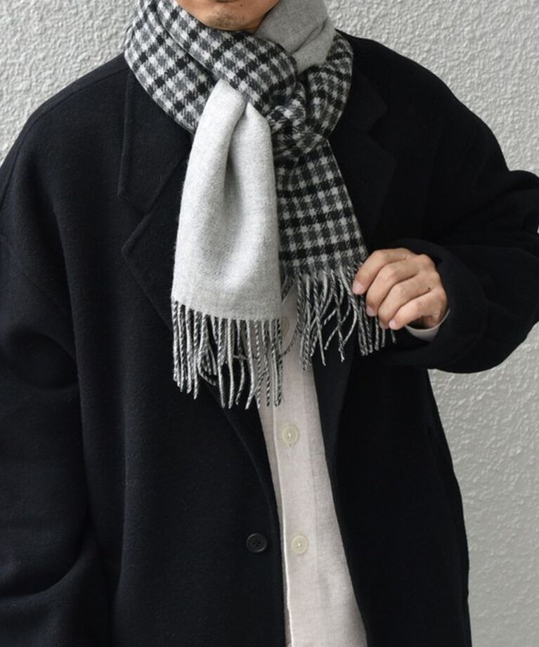 SHIPS any「SHIPS any: カシミヤ ダブルフェイス チェック マフラー 24FW◇」|マフラー|グレー