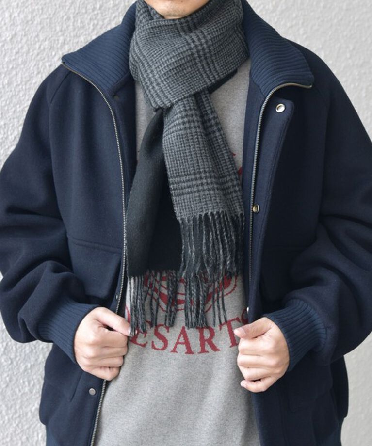SHIPS any「SHIPS any: カシミヤ ダブルフェイス チェック マフラー 24FW◇」|マフラー|ブラック