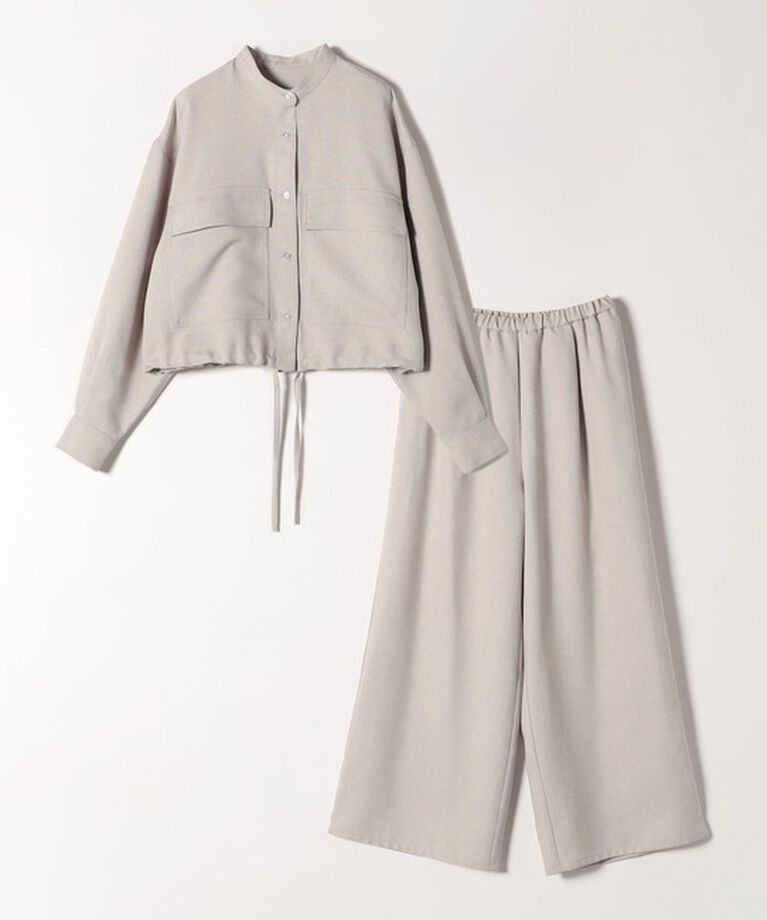 quaranciel「quaranciel:〈洗濯機可能〉ポケット シャツ ジャケット＆ワイドパンツ セットアップ」|ノーカラージャケット|
