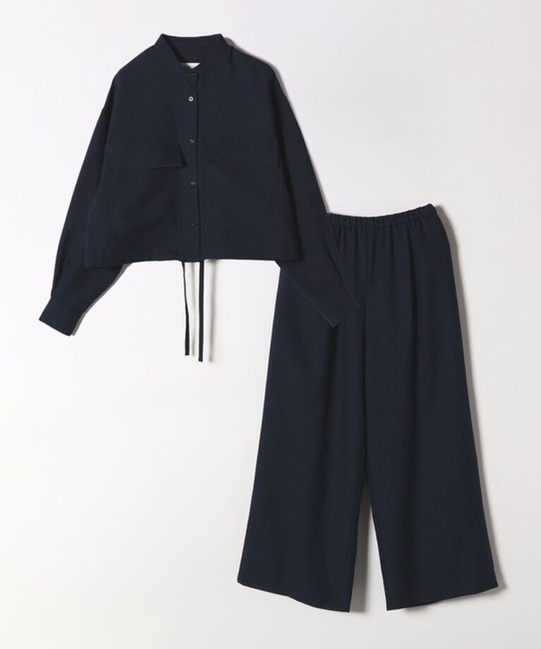 quaranciel「quaranciel:〈洗濯機可能〉ポケット シャツ ジャケット＆ワイドパンツ セットアップ」|ノーカラージャケット|