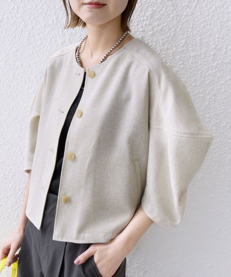 SHIPS for women「【WEB限定】〈洗濯機可能〉リネンライク ランタン袖 ジャケット」|シャツ・ブラウス|ナチュラル