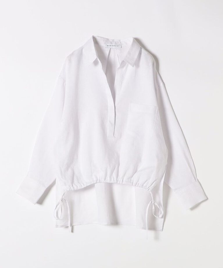 quaranciel「quaranciel:〈洗濯機可能〉リネン ミックス フロントギャザー スキッパー シャツ」|シャツ・ブラウス|