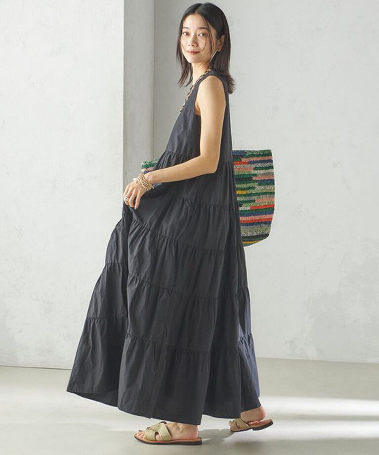 SHIPS for women「〈手洗い可能〉Fanaka:ポプリン ティアード ロング ワンピース」|ワンピース|