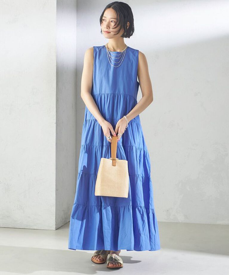 SHIPS for women「〈手洗い可能〉Fanaka:ポプリン ティアード ロング ワンピース」|ワンピース|