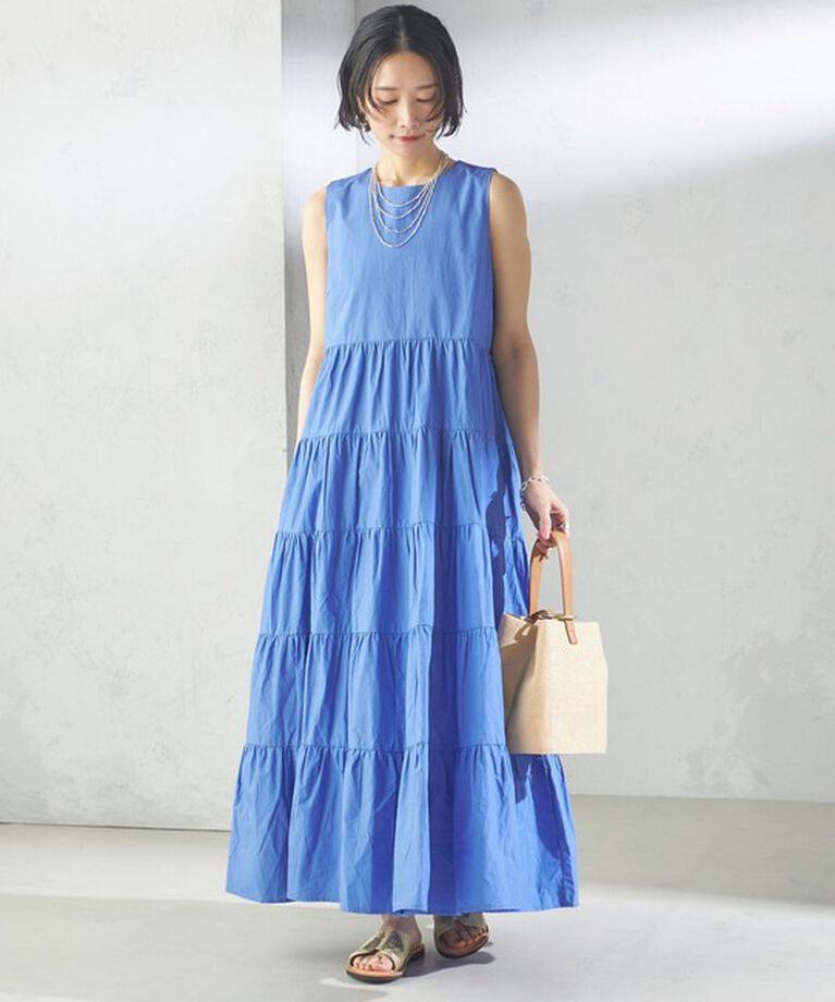 SHIPS for women「〈手洗い可能〉Fanaka:ポプリン ティアード ロング ワンピース」|ワンピース|