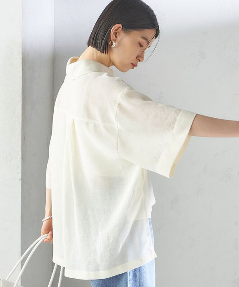 SHIPS for women「〈手洗い可能〉麻調 メッシュ 半袖 ビッグ シャツ」|シャツ・ブラウス|