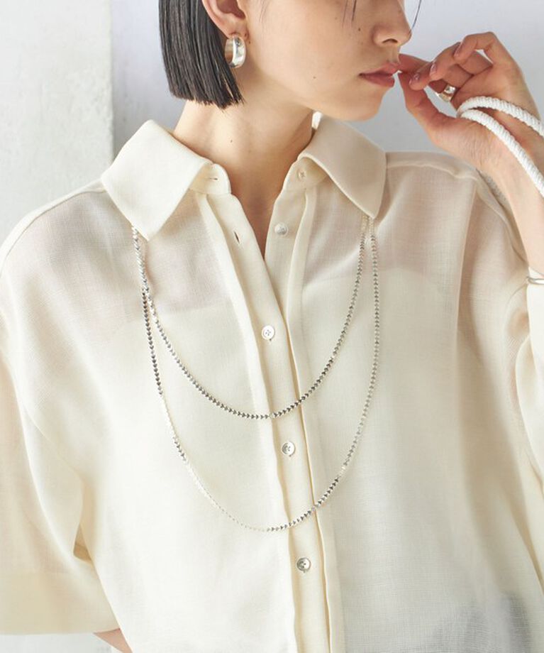 SHIPS for women「〈手洗い可能〉麻調 メッシュ 半袖 ビッグ シャツ」|シャツ・ブラウス|