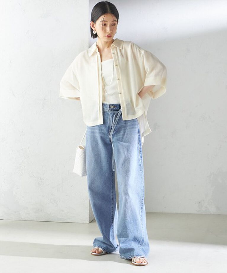 SHIPS for women「〈手洗い可能〉麻調 メッシュ 半袖 ビッグ シャツ」|シャツ・ブラウス|