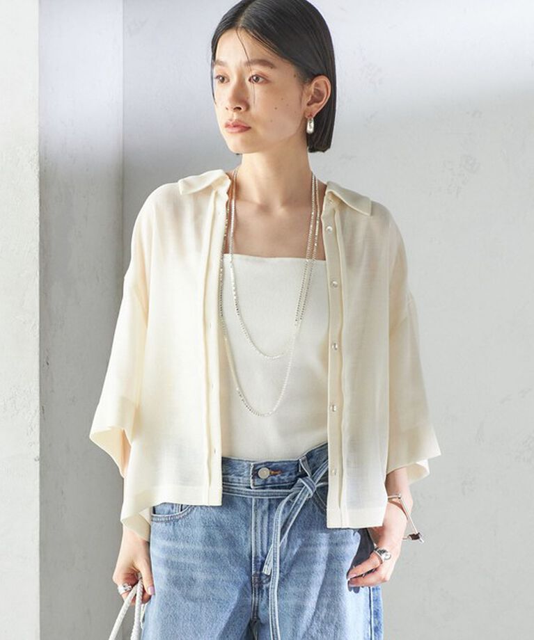 SHIPS for women「〈手洗い可能〉麻調 メッシュ 半袖 ビッグ シャツ」|シャツ・ブラウス|