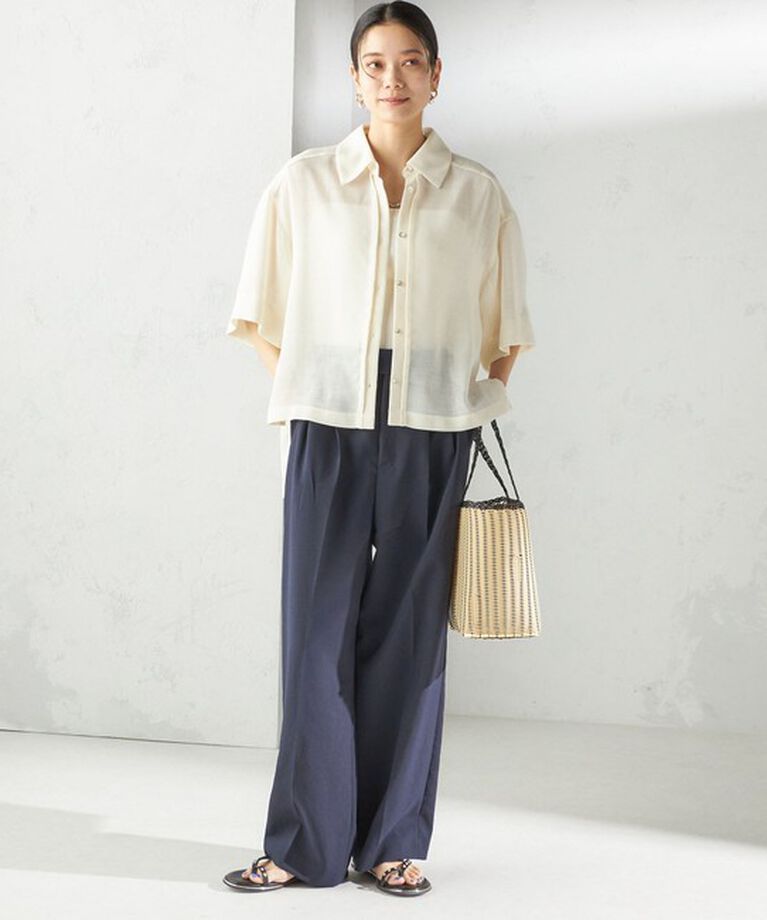 SHIPS for women「〈手洗い可能〉麻調 メッシュ 半袖 ビッグ シャツ」|シャツ・ブラウス|