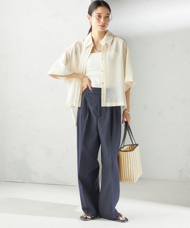 SHIPS for women「〈手洗い可能〉麻調 メッシュ 半袖 ビッグ シャツ」|シャツ・ブラウス|