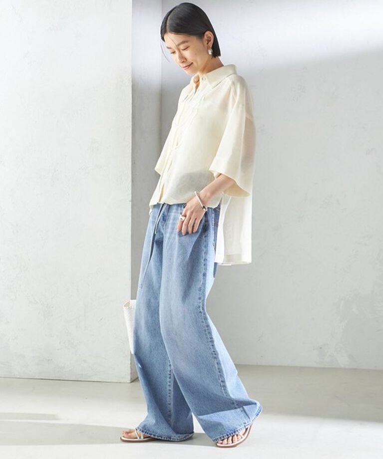 SHIPS for women「〈手洗い可能〉麻調 メッシュ 半袖 ビッグ シャツ」|シャツ・ブラウス|