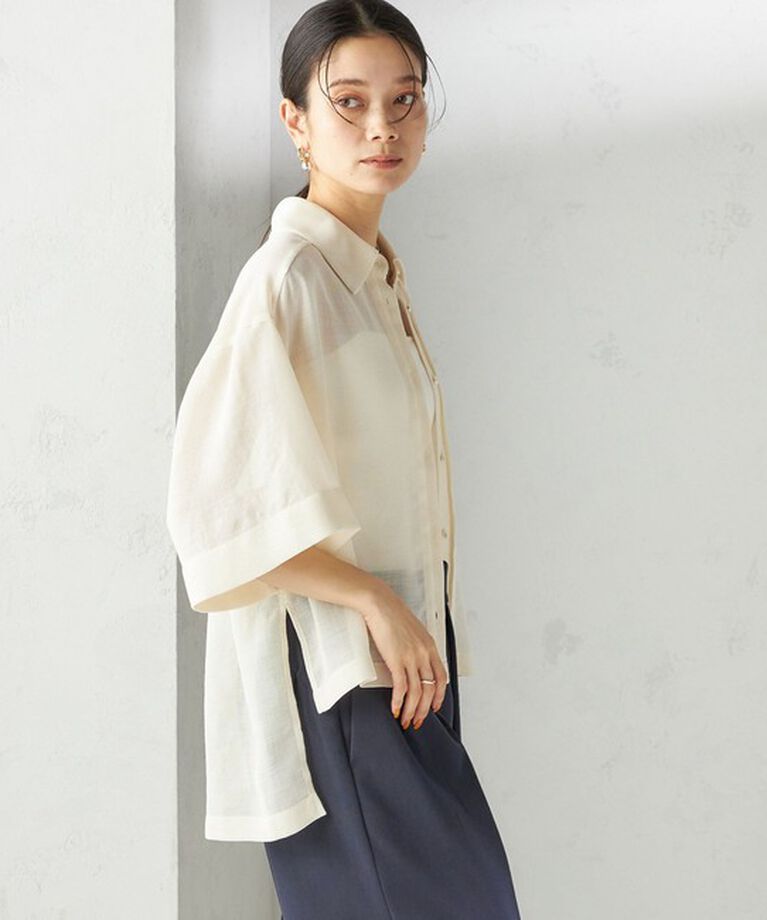 SHIPS for women「〈手洗い可能〉麻調 メッシュ 半袖 ビッグ シャツ」|シャツ・ブラウス|