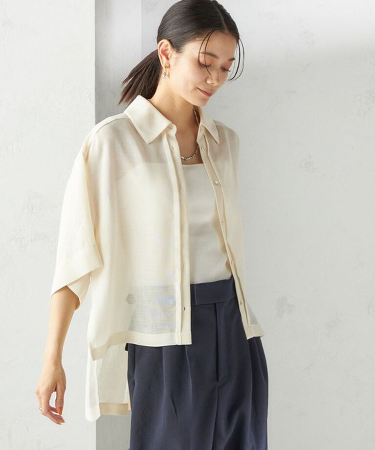 SHIPS for women「〈手洗い可能〉麻調 メッシュ 半袖 ビッグ シャツ」|シャツ・ブラウス|