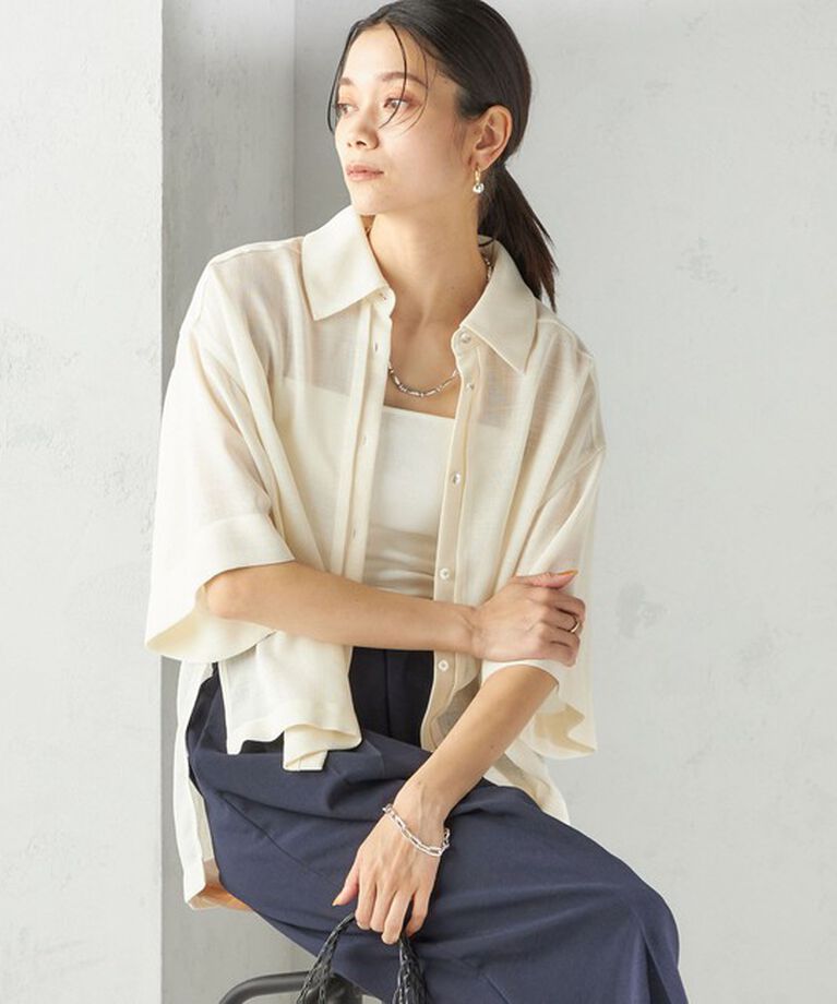 SHIPS for women「〈手洗い可能〉麻調 メッシュ 半袖 ビッグ シャツ」|シャツ・ブラウス|