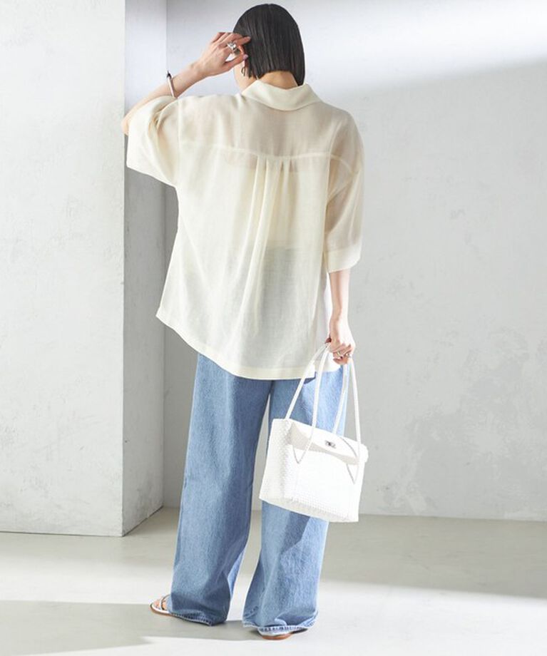 SHIPS for women「〈手洗い可能〉麻調 メッシュ 半袖 ビッグ シャツ」|シャツ・ブラウス|