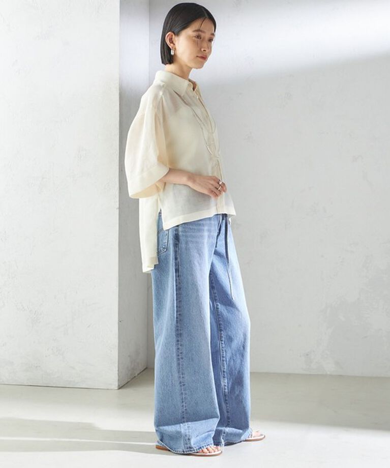 SHIPS for women「〈手洗い可能〉麻調 メッシュ 半袖 ビッグ シャツ」|シャツ・ブラウス|