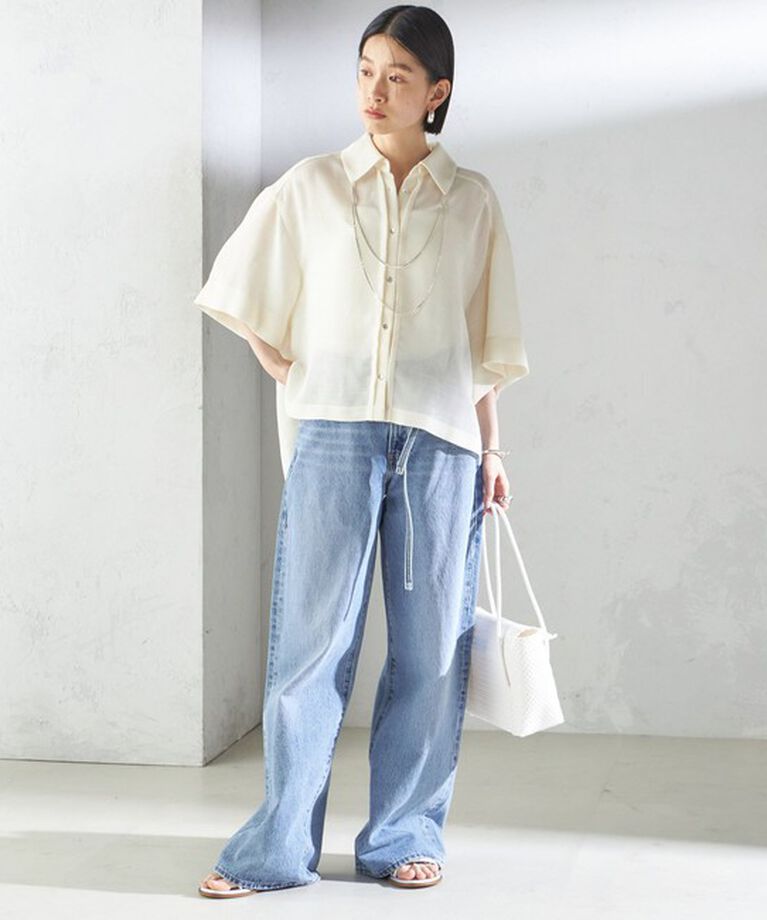 SHIPS for women「〈手洗い可能〉麻調 メッシュ 半袖 ビッグ シャツ」|シャツ・ブラウス|