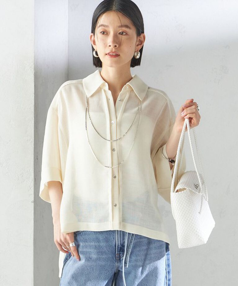 SHIPS for women「〈手洗い可能〉麻調 メッシュ 半袖 ビッグ シャツ」|シャツ・ブラウス|