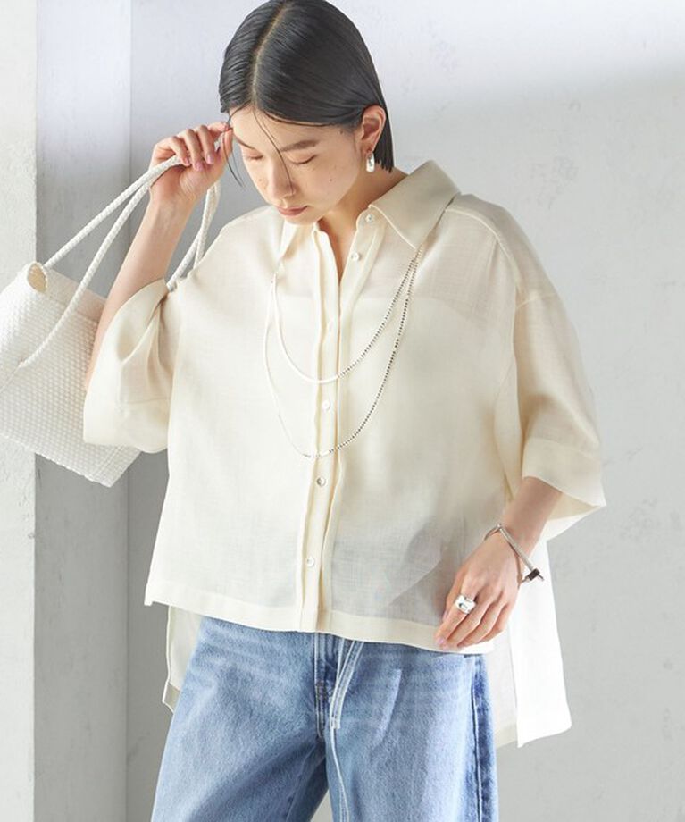 SHIPS for women「〈手洗い可能〉麻調 メッシュ 半袖 ビッグ シャツ」|シャツ・ブラウス|