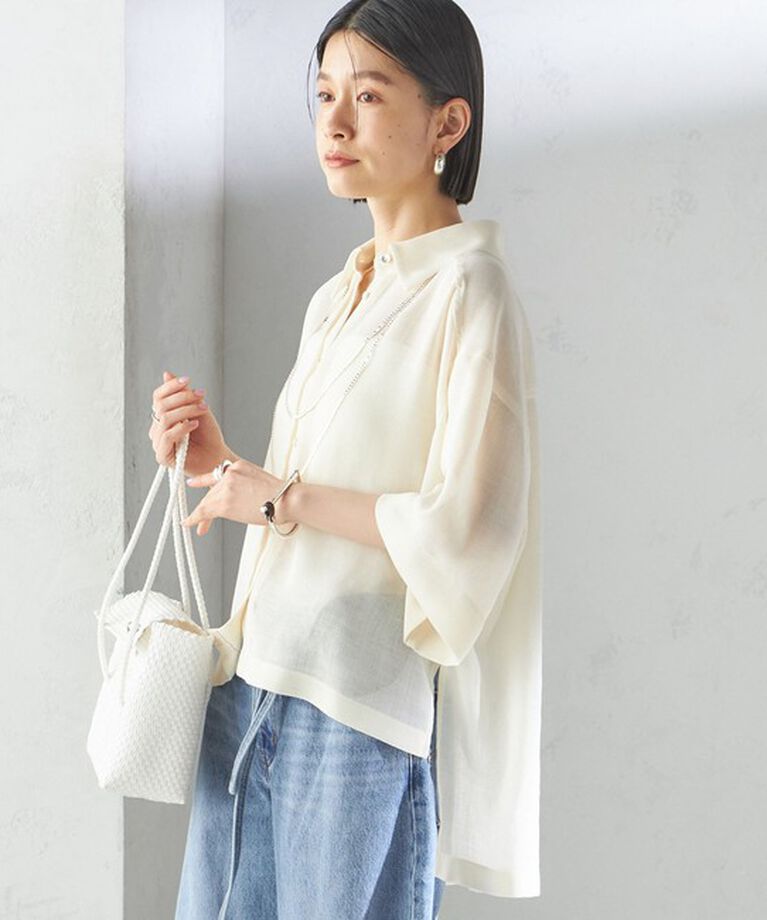 SHIPS for women「〈手洗い可能〉麻調 メッシュ 半袖 ビッグ シャツ」|シャツ・ブラウス|