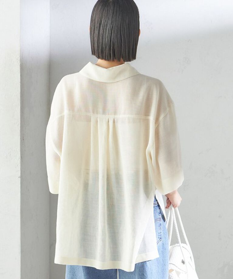 SHIPS for women「〈手洗い可能〉麻調 メッシュ 半袖 ビッグ シャツ」|シャツ・ブラウス|