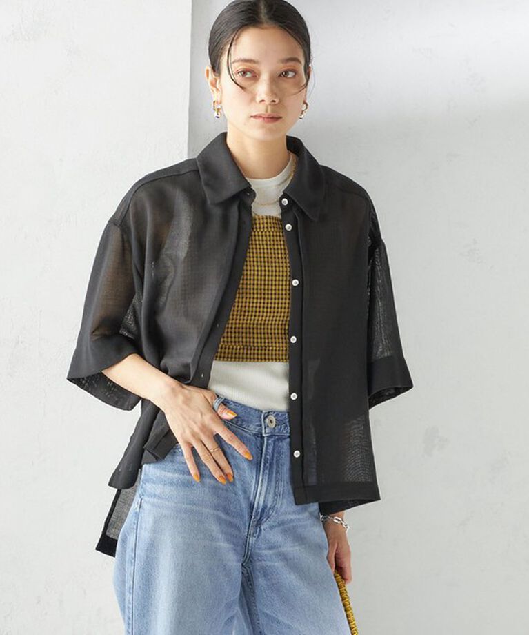 SHIPS for women「〈手洗い可能〉麻調 メッシュ 半袖 ビッグ シャツ」|シャツ・ブラウス|