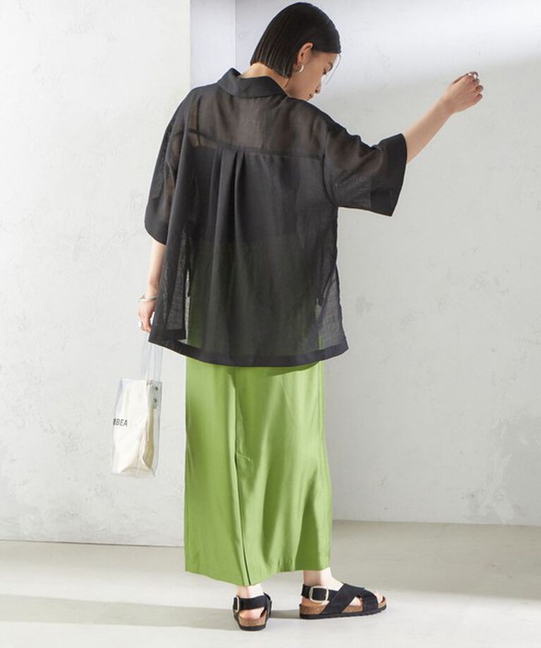 SHIPS for women「〈手洗い可能〉麻調 メッシュ 半袖 ビッグ シャツ」|シャツ・ブラウス|