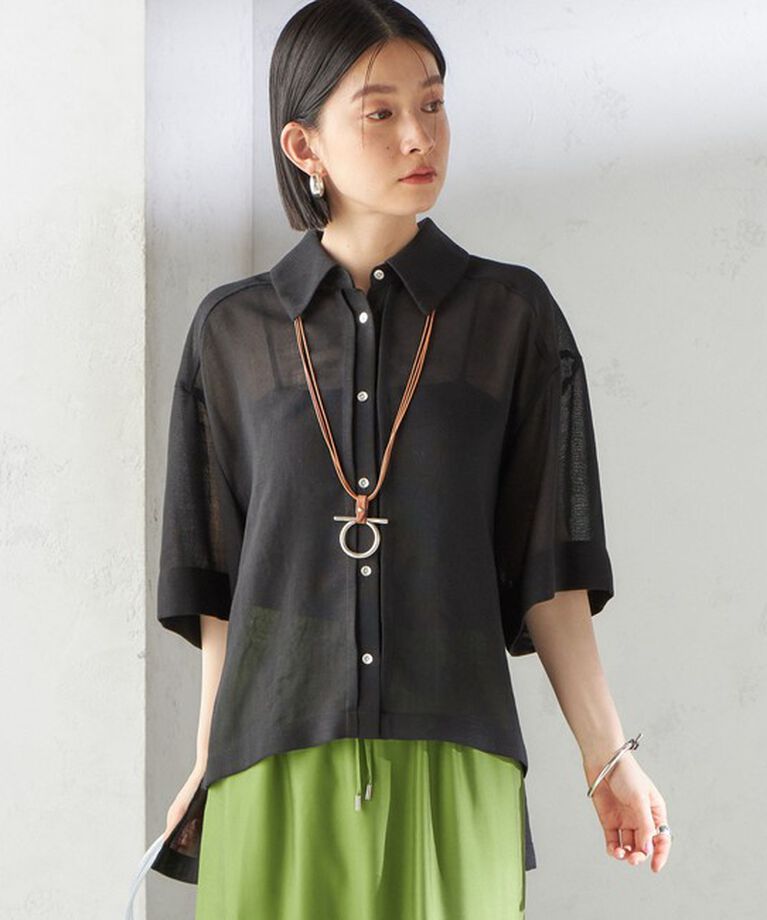 SHIPS for women「〈手洗い可能〉麻調 メッシュ 半袖 ビッグ シャツ」|シャツ・ブラウス|