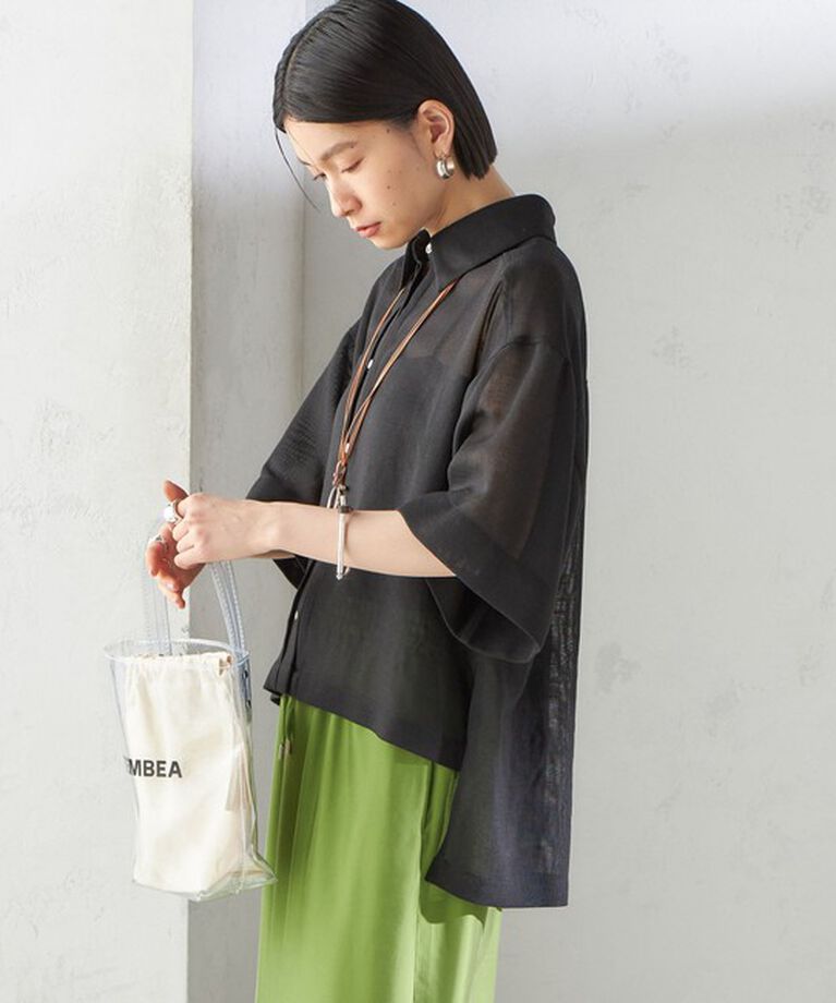 SHIPS for women「〈手洗い可能〉麻調 メッシュ 半袖 ビッグ シャツ」|シャツ・ブラウス|