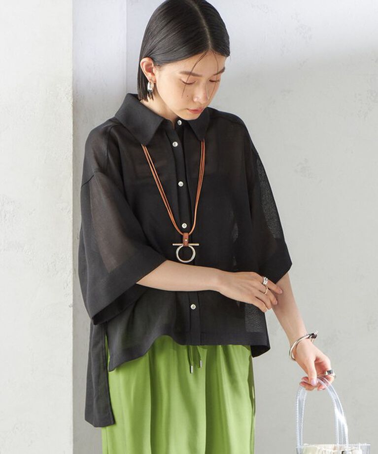 SHIPS for women「〈手洗い可能〉麻調 メッシュ 半袖 ビッグ シャツ」|シャツ・ブラウス|
