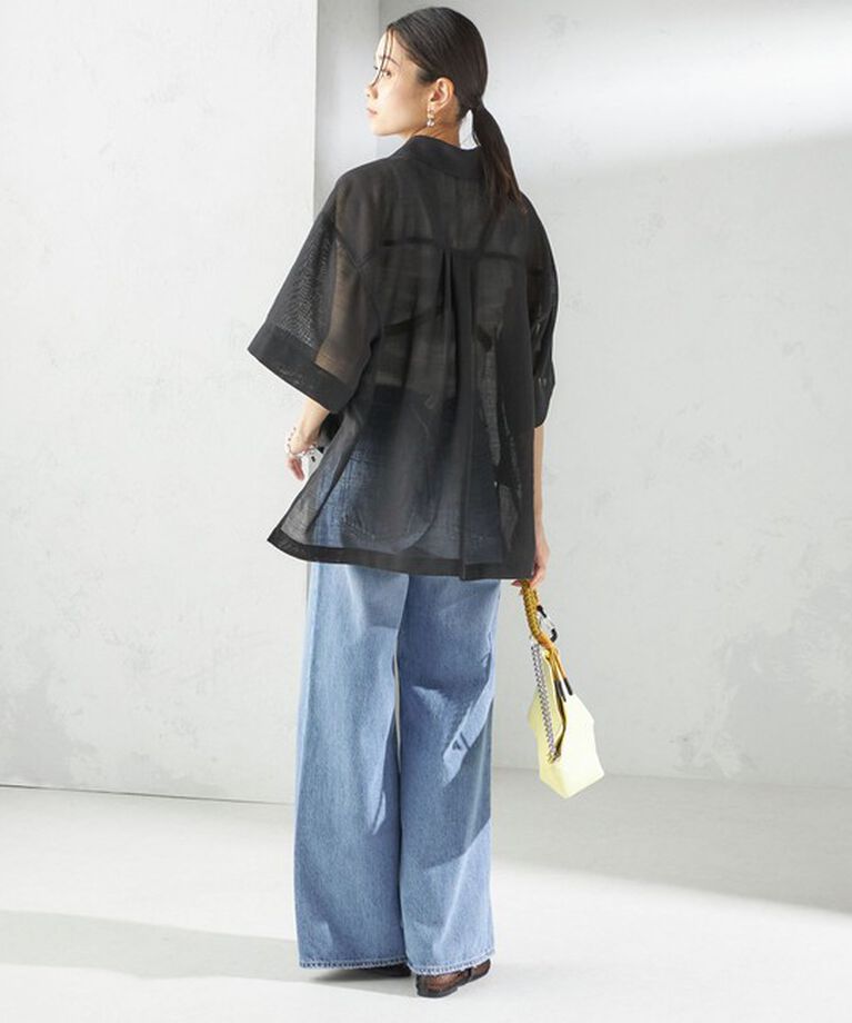 SHIPS for women「〈手洗い可能〉麻調 メッシュ 半袖 ビッグ シャツ」|シャツ・ブラウス|