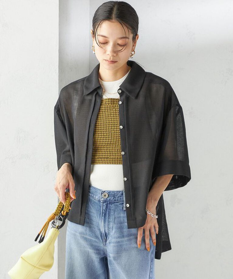 SHIPS for women「〈手洗い可能〉麻調 メッシュ 半袖 ビッグ シャツ」|シャツ・ブラウス|