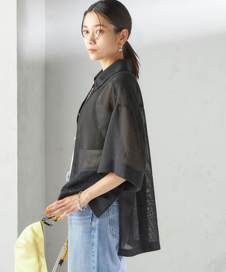 SHIPS for women「〈手洗い可能〉麻調 メッシュ 半袖 ビッグ シャツ」|シャツ・ブラウス|