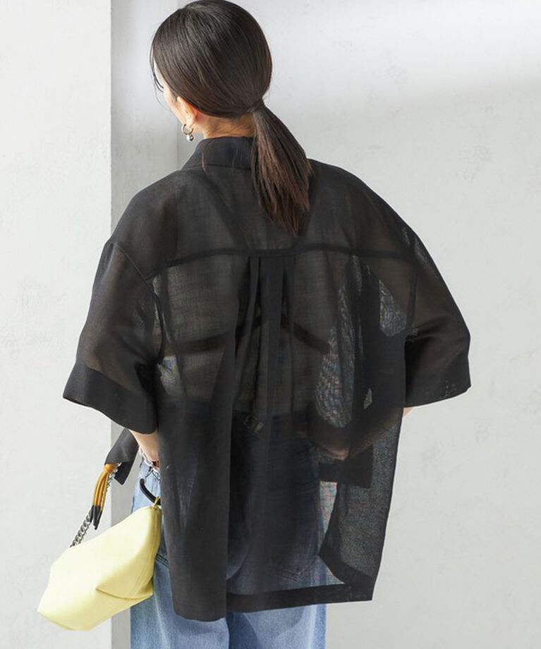 SHIPS for women「〈手洗い可能〉麻調 メッシュ 半袖 ビッグ シャツ」|シャツ・ブラウス|