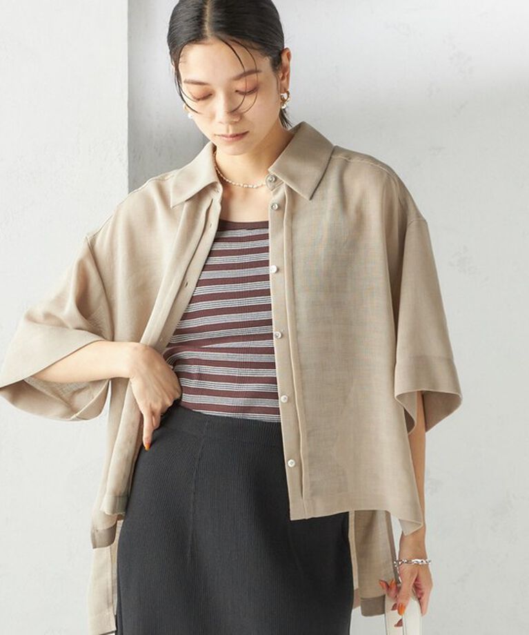 SHIPS for women「〈手洗い可能〉麻調 メッシュ 半袖 ビッグ シャツ」|シャツ・ブラウス|ベージュ