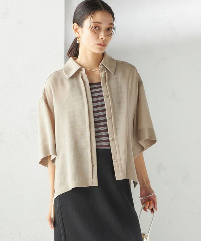 SHIPS for women「〈手洗い可能〉麻調 メッシュ 半袖 ビッグ シャツ」|シャツ・ブラウス|