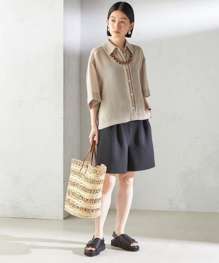 SHIPS for women「〈手洗い可能〉麻調 メッシュ 半袖 ビッグ シャツ」|シャツ・ブラウス|