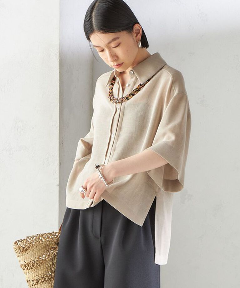 SHIPS for women「〈手洗い可能〉麻調 メッシュ 半袖 ビッグ シャツ」|シャツ・ブラウス|