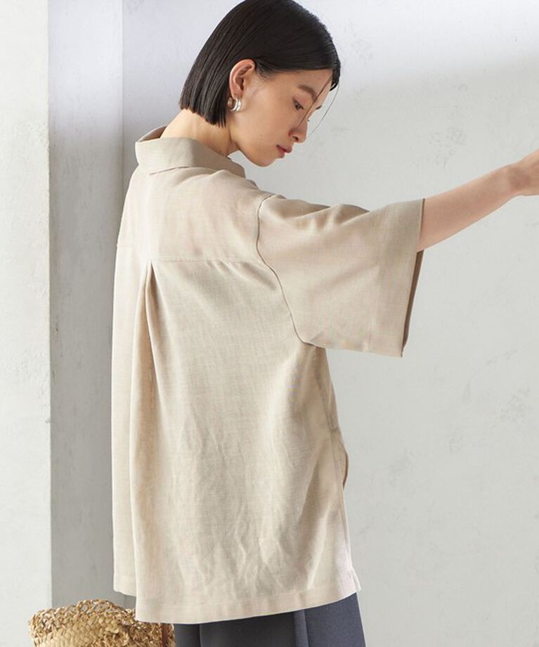 SHIPS for women「〈手洗い可能〉麻調 メッシュ 半袖 ビッグ シャツ」|シャツ・ブラウス|