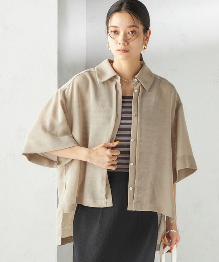 SHIPS for women「〈手洗い可能〉麻調 メッシュ 半袖 ビッグ シャツ」|シャツ・ブラウス|