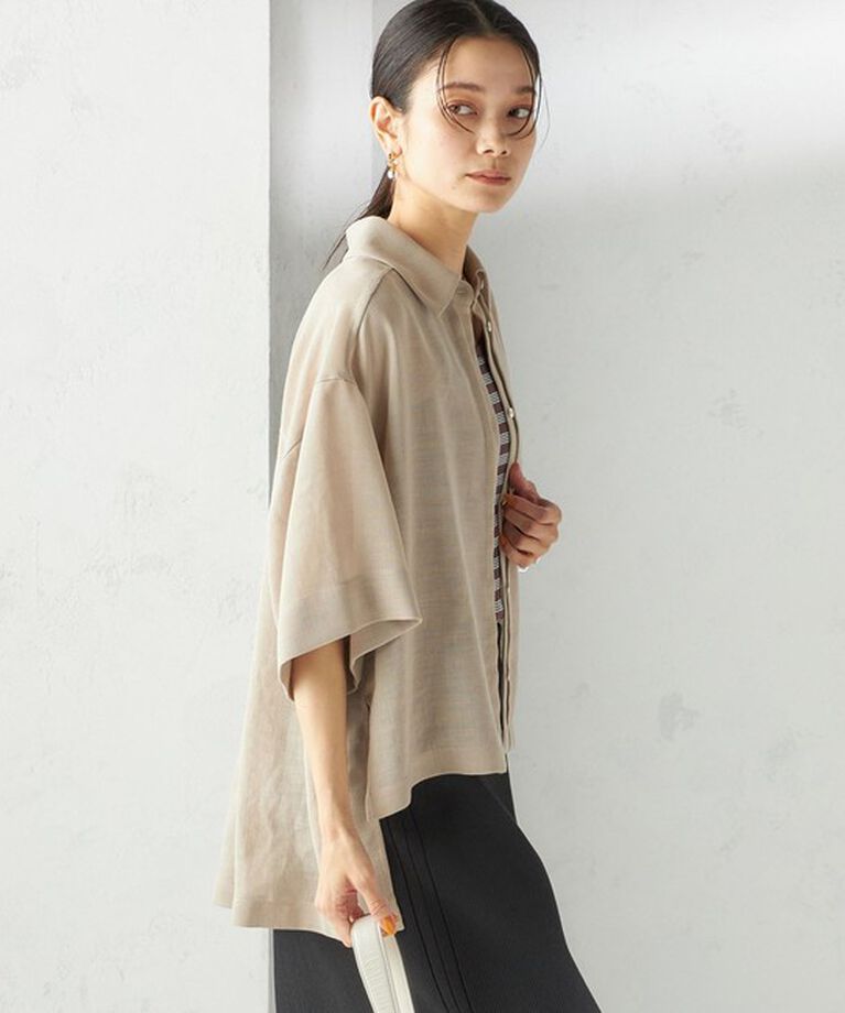 SHIPS for women「〈手洗い可能〉麻調 メッシュ 半袖 ビッグ シャツ」|シャツ・ブラウス|