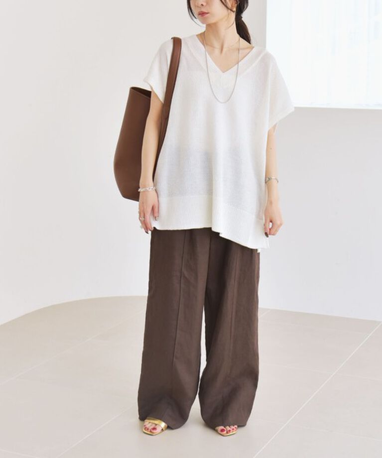 quaranciel「《予約》quaranciel:〈手洗い可能〉ラミー ミックス Vネック フレンチ ニットプルオーバー」|ニット・セーター|