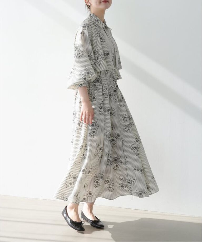 IENA「《追加》ストライプフラワーサッシュワンピース」|ワンピース|