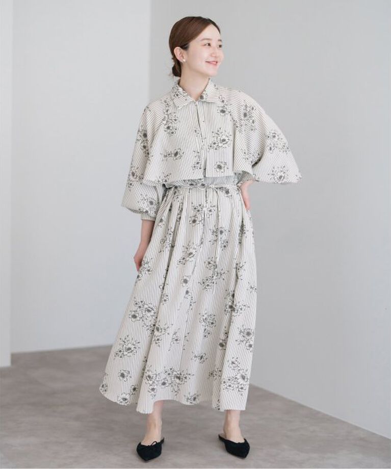 IENA「《追加》ストライプフラワーサッシュワンピース」|ワンピース|