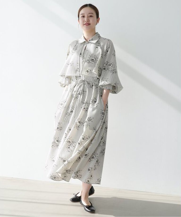 IENA「《追加》ストライプフラワーサッシュワンピース」|ワンピース|