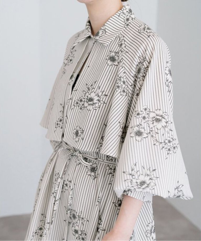 IENA「《追加》ストライプフラワーサッシュワンピース」|ワンピース|