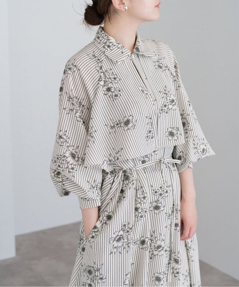 IENA「《追加》ストライプフラワーサッシュワンピース」|ワンピース|