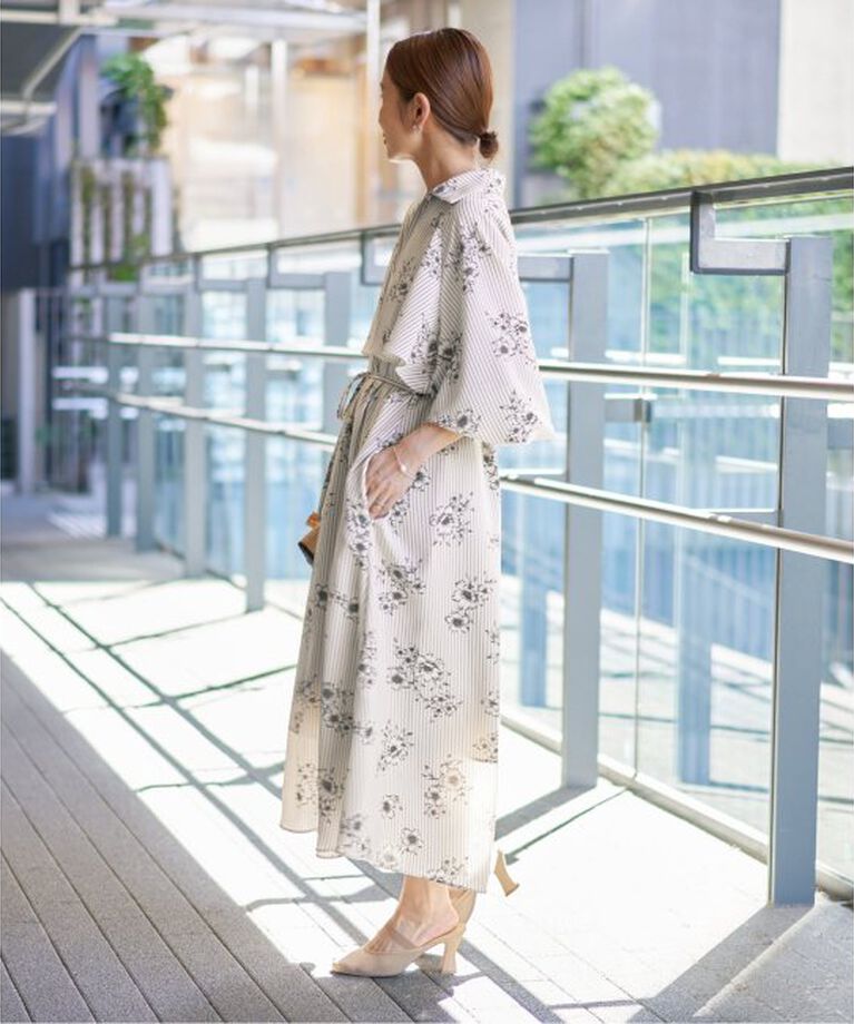 IENA「《追加》ストライプフラワーサッシュワンピース」|ワンピース|