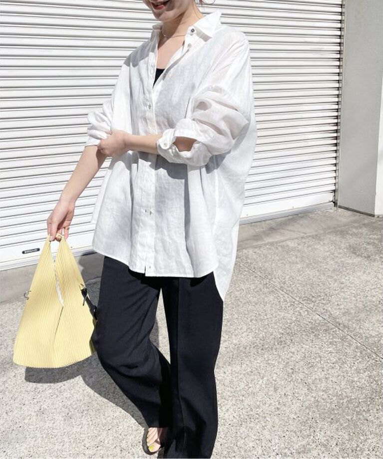 Spick and Span「《追加》80リネンカシュクールビッグシャツ」|シャツ・ブラウス|ホワイト